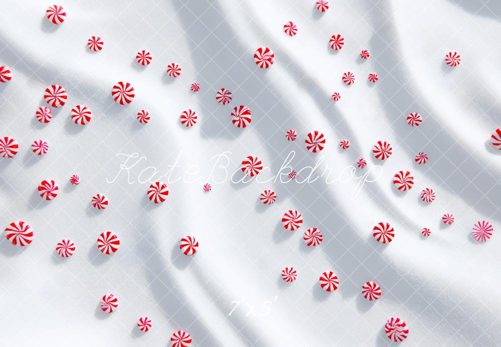 Kate Weihnachten Pfefferminz Bonbons Weiß Hintergrund Entworfen von Patty Roberts - Kate Backdrop.de