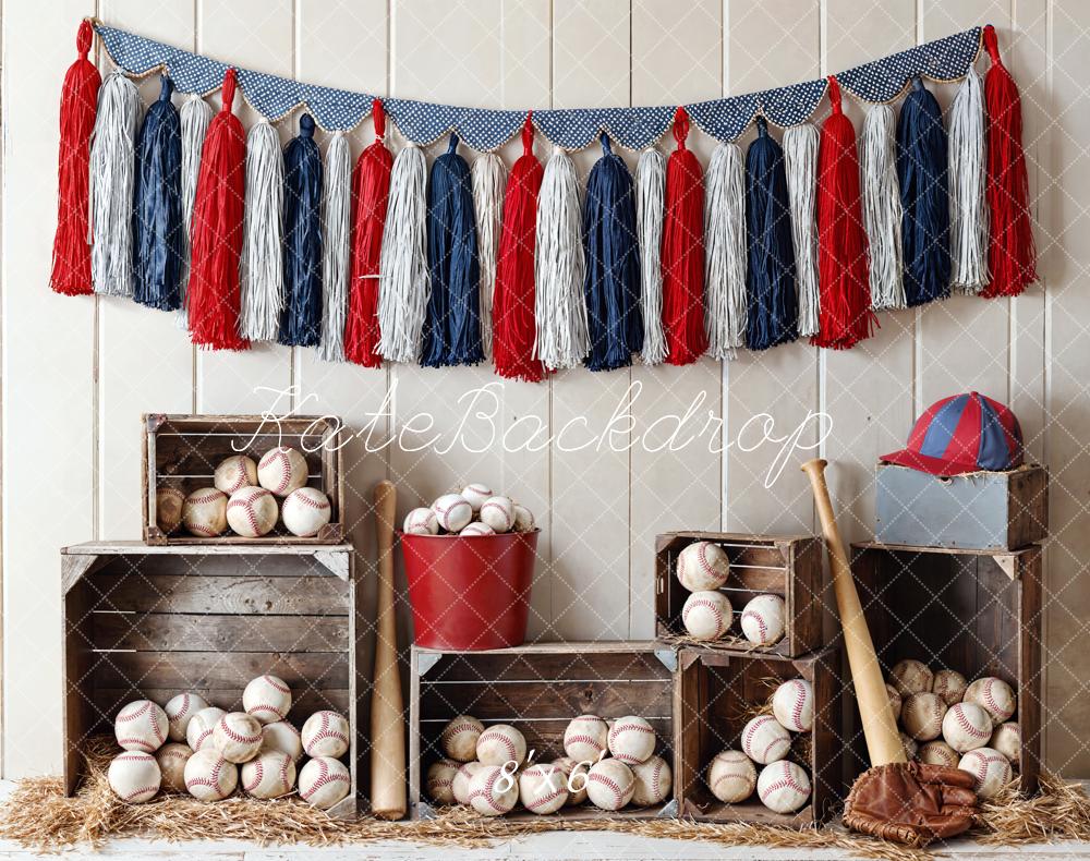 Kate Baseball Holzkisten Bälle Vintage Fleece Hintergrund Entworfen von Emetselch - Kate Backdrop.de