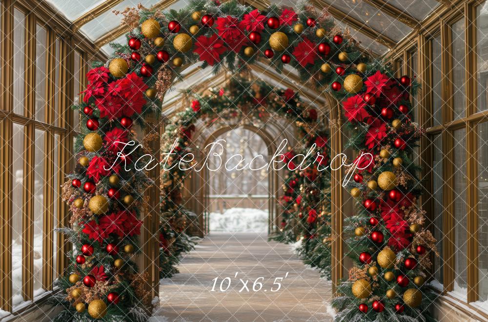 Kate Weihnachten Bogen Girlande Rot Gold Hintergrund Entworfen von Mini MakeBelieve - Kate Backdrop.de