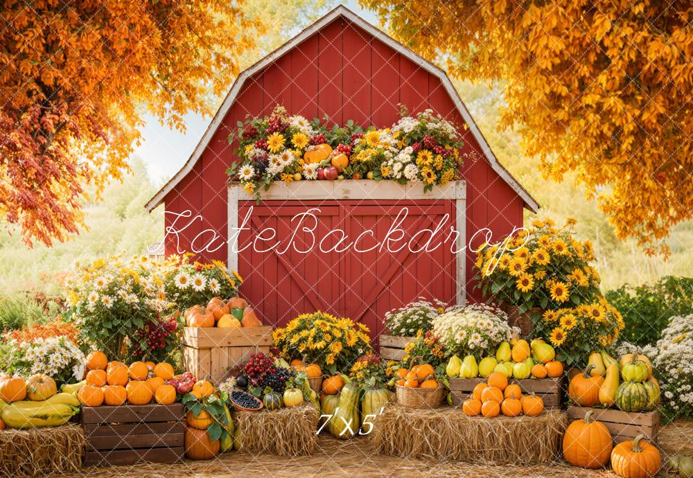 Kate Herbst Scheune Kürbisse Blumen Hintergrund Entworfen von Emetselch - Kate Backdrop.de