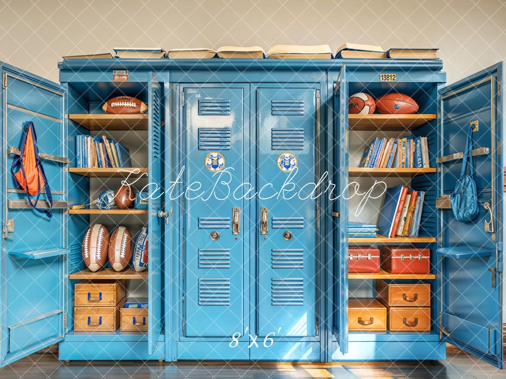 Kate Zurück Zur Schule Spind Bücher Sport Blau Hintergrund Entworfen von Emetselch