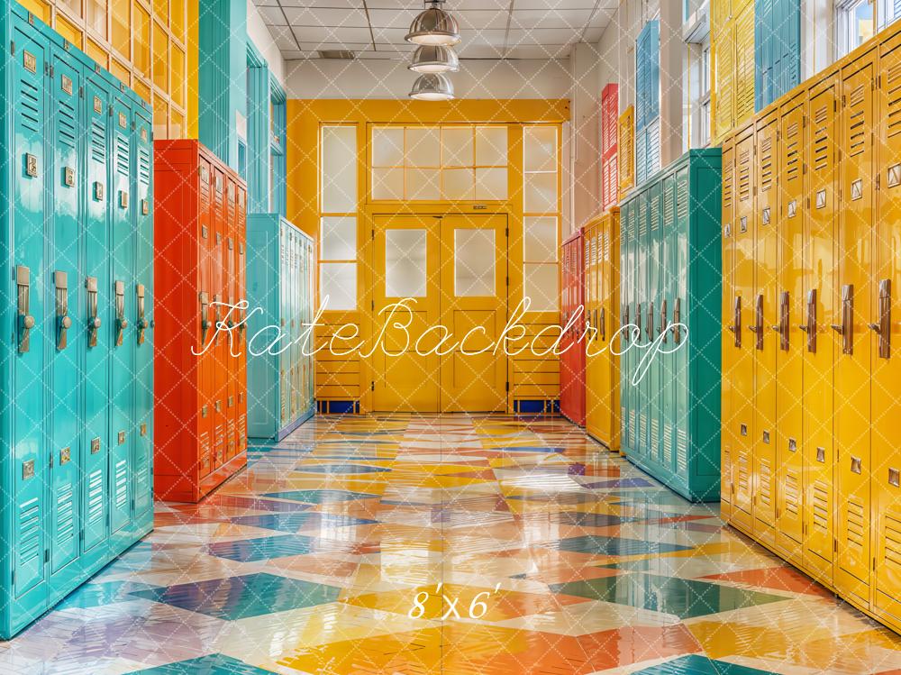 Kate Zurück Zur Schule Schließfächer Bunt Fleece Hintergrund Entworfen von Emetselch - Kate Backdrop.de