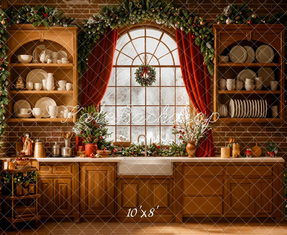 Kate Weihnachten Küche Fenster Dekoration Fleece Hintergrund Entworfen von Emetselch - Kate Backdrop.de