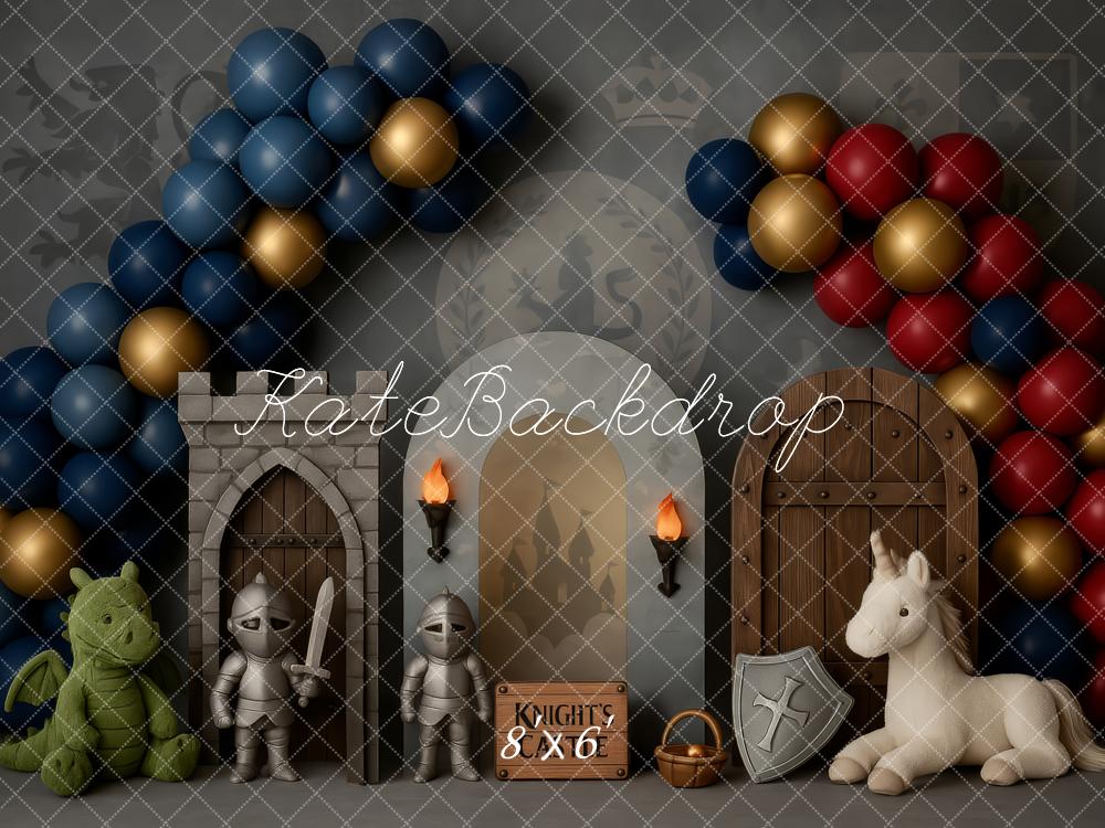 Kate Ritter Burg Ballons Drachen Einhorn Hintergrund Entworfen von Patty Roberts - Kate Backdrop.de