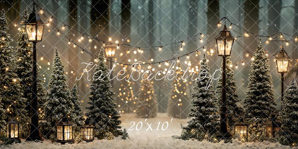Kate Weihnachten Schneewald Lichter Lampe Hintergrund Entworfen von Emetselch - Kate Backdrop.de
