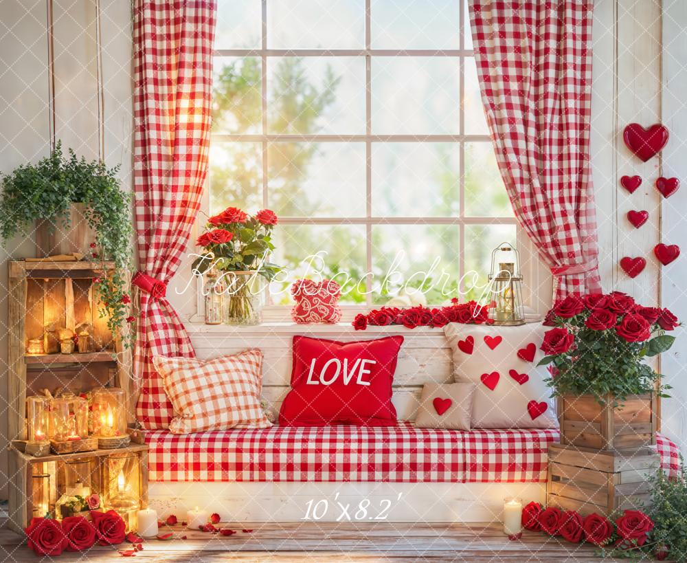 Kate Valentinstag Fensterbank Herzen Rot Fleece Hintergrund Entworfen von Emetselch