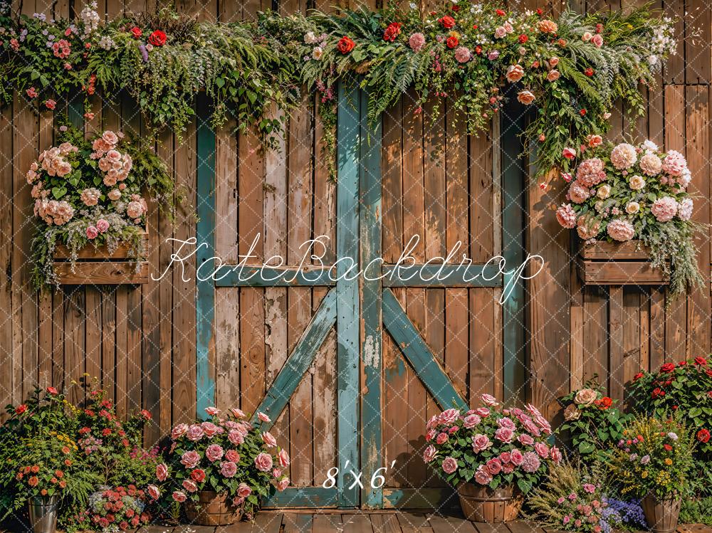 Kate Scheune Holztür Blumen Vintage Hintergrund Entworfen von Emetselch - Kate Backdrop.de