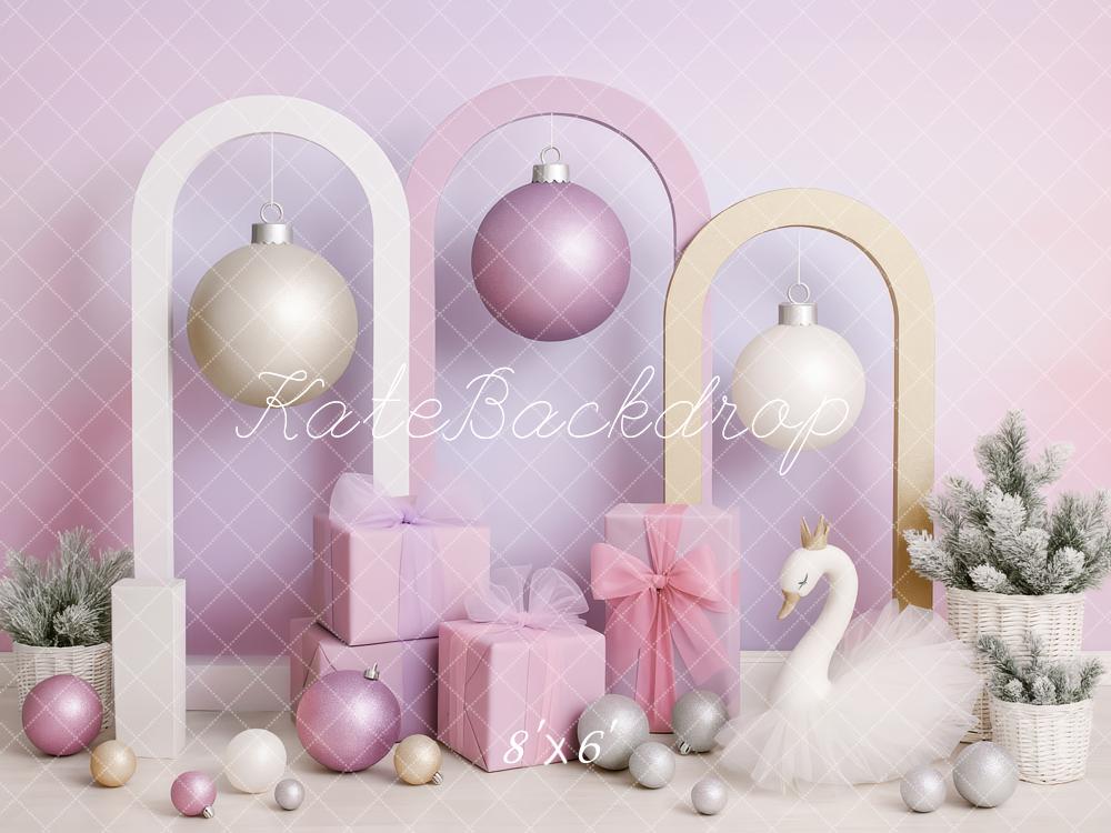 Kate Weihnachten Bögen Geschenke Schwan Pastell Hintergrund Entworfen von Patty Roberts - Kate Backdrop.de
