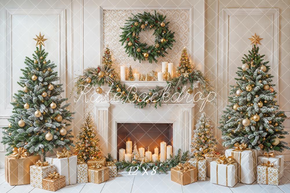Kate Weihnachten Kamin Weihnachtsbaum Gold Hintergrund Entworfen von Emetselch - Kate Backdrop.de