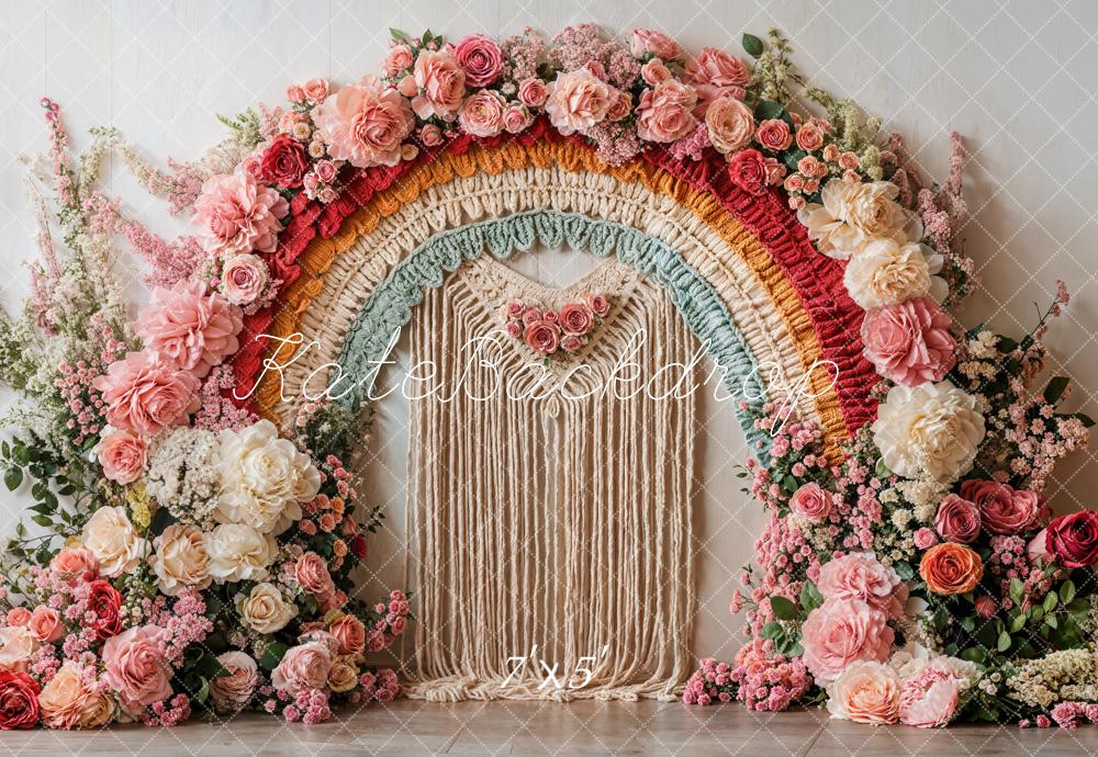 Kate Boho Regenbogen Blumen Makramee Hintergrund Entworfen von Emetselch