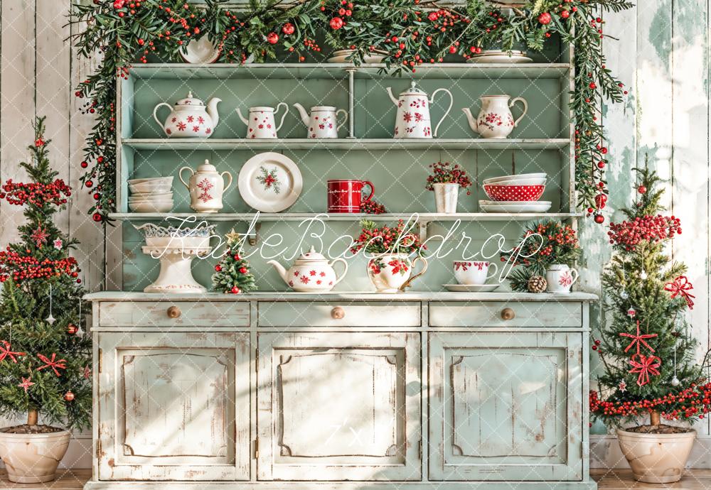 Kate Weihnachten Küchenschrank Tannenzweige Vintage Hintergrund Entworfen von Emetselch
