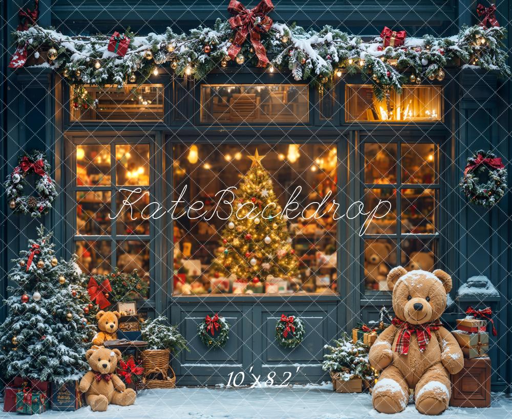 Kate Weihnachten Schaufenster Teddybär Blau Hintergrund Entworfen von Chain - Kate Backdrop.de