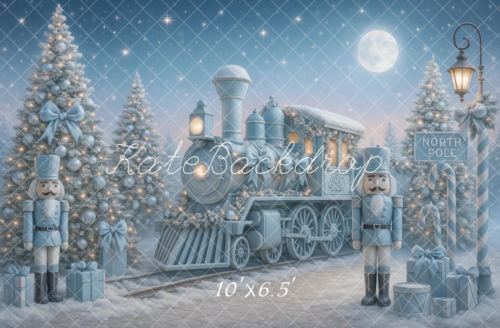 Kate Weihnachten Eisenbahn Nussknacker Blau Hintergrund Entworfen von Ashley Paul