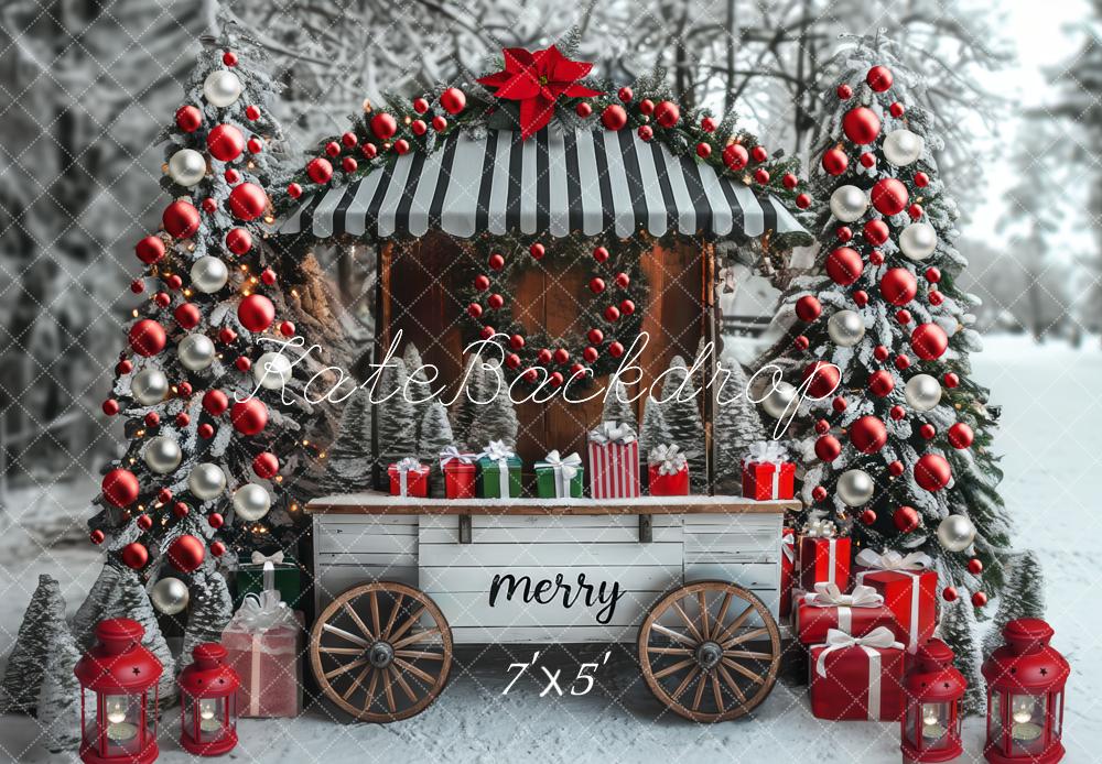 Kate Weihnachten Marktstand Geschenke Schnee Hintergrund Entworfen von Mini MakeBelieve - Kate Backdrop.de