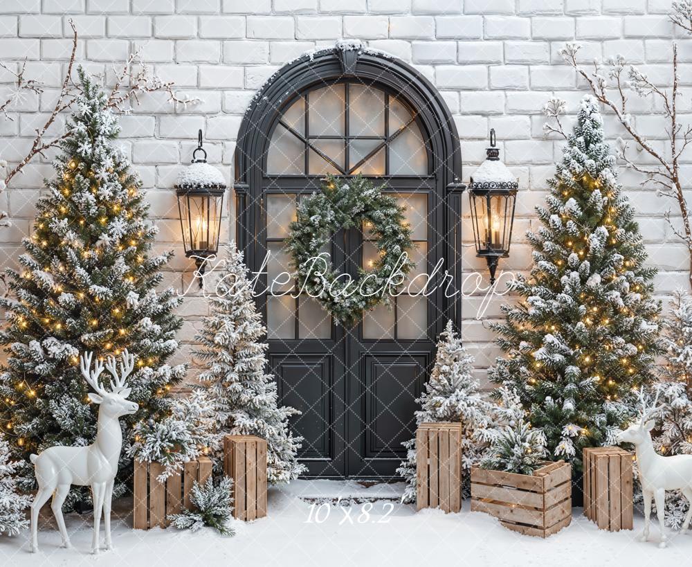 Kate Weihnachten Tannenbäume Tür Schneelandschaft Fleece Hintergrund Entworfen von Emetselch - Kate Backdrop.de