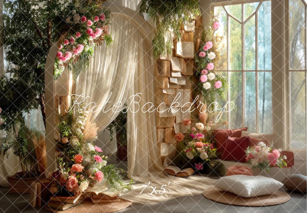 Kate Boho Blumen Bücher Bogen Hintergrund Entworfen von Mini MakeBelieve - Kate Backdrop.de