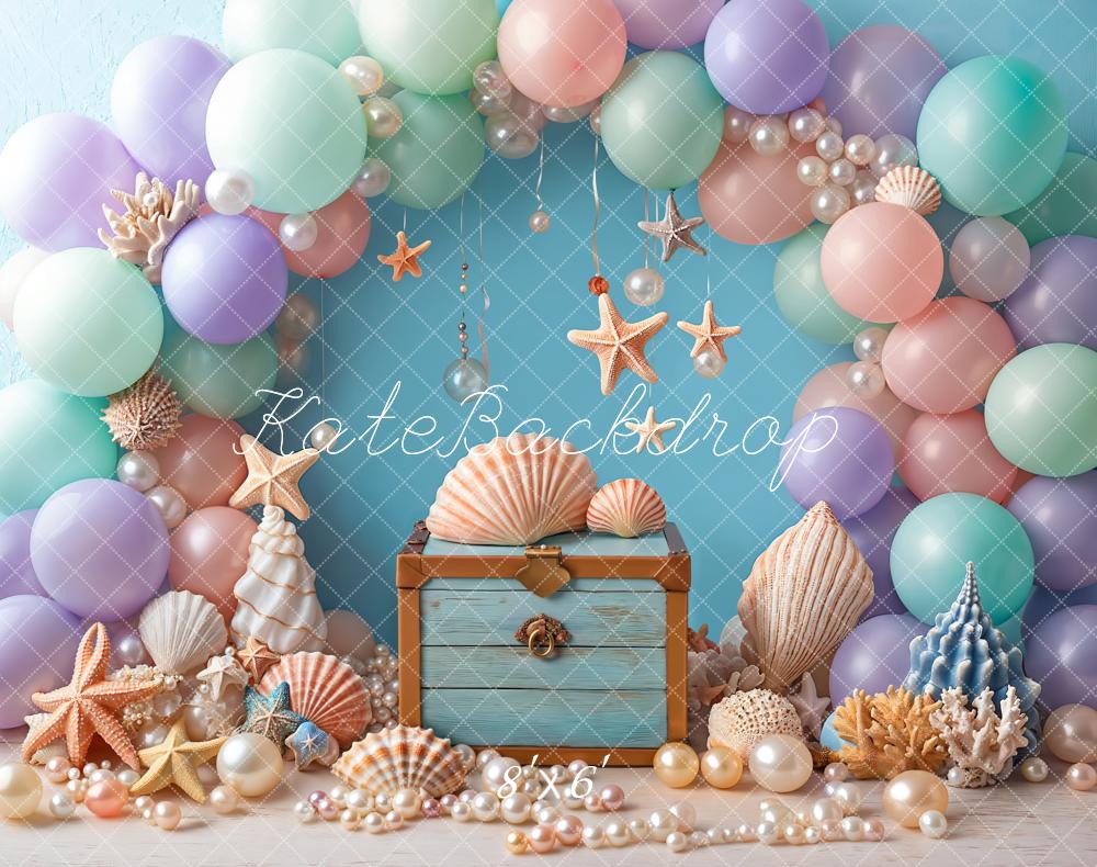 Kate Meerjungfrau Muscheln Korallen Ballons Pastell Fleece Hintergrund Entworfen von Emetselch