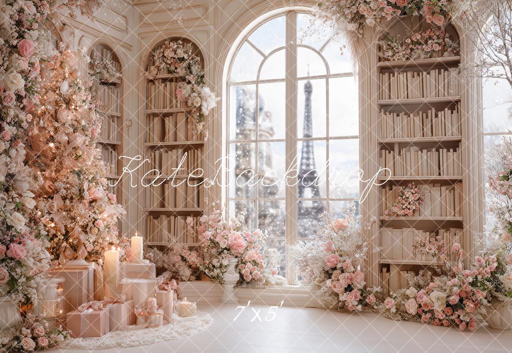 Kate Weihnachten Bücherregal Fenster Blumen Pastell Hintergrund Entworfen von Ashley Paul