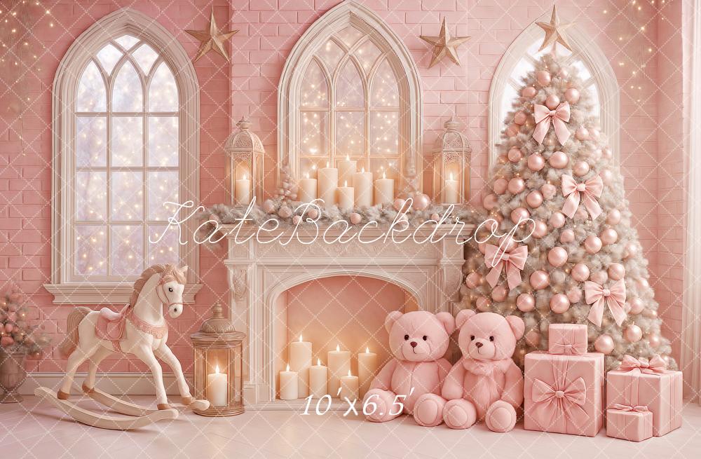 Kate Weihnachten Kamin Weihnachtsbaum Rosa Hintergrund Entworfen von Ashley Paul - Kate Backdrop.de