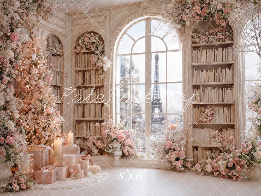 Kate Weihnachten Bücherregal Fenster Blumen Pastell Hintergrund Entworfen von Ashley Paul