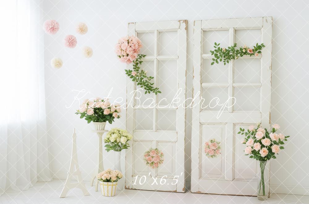 Kate Hochzeit Vintage Türen Blumen Weiß Hintergrund Entworfen von Patty Roberts - Kate Backdrop.de