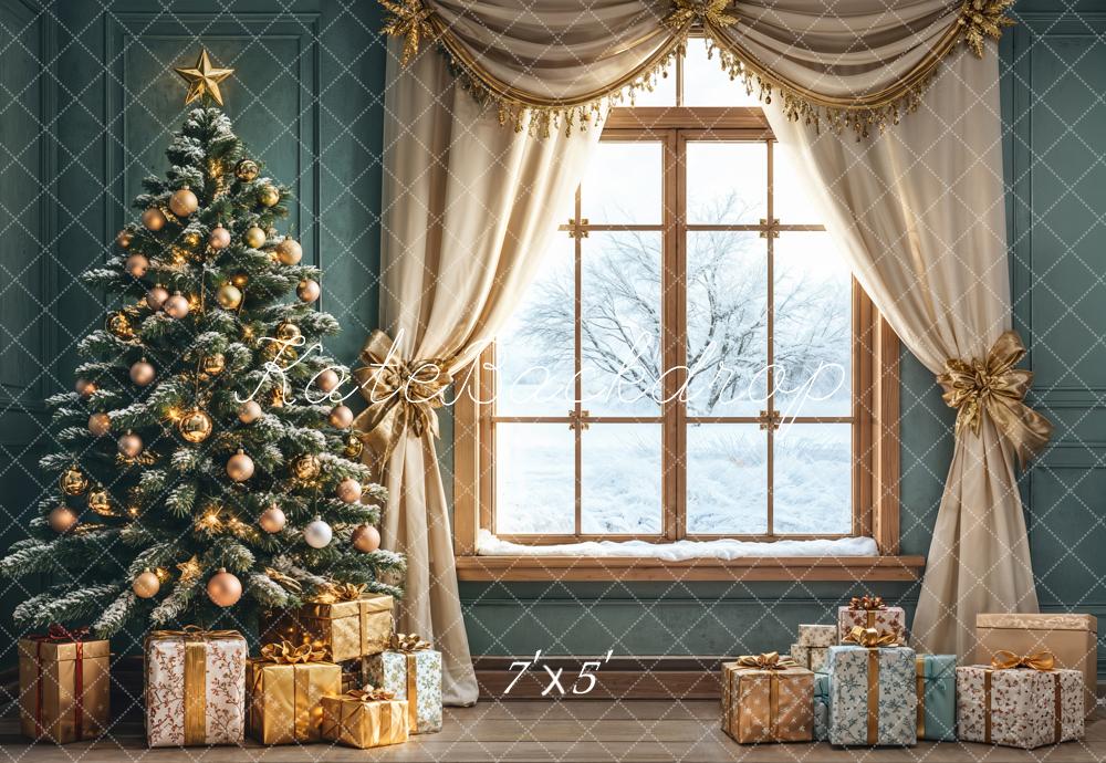 Kate Weihnachten Baum Geschenke Winterfenster Hintergrund Entworfen von Emetselch