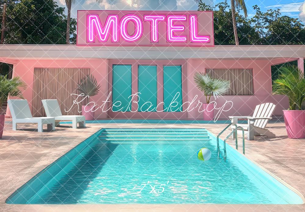 Kate Motel Pool Palmen Pink Hintergrund Entworfen von Mini MakeBelieve - Kate Backdrop.de