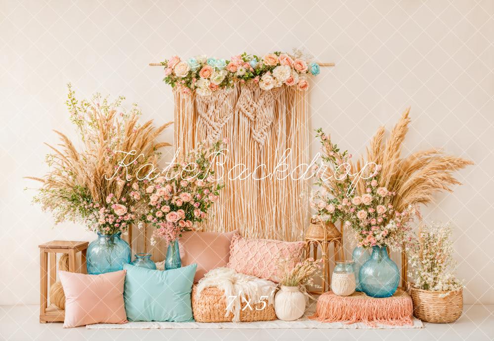 Kate Boho Blumen Makramee Trockenblumen Hintergrund Entworfen von Emetselch