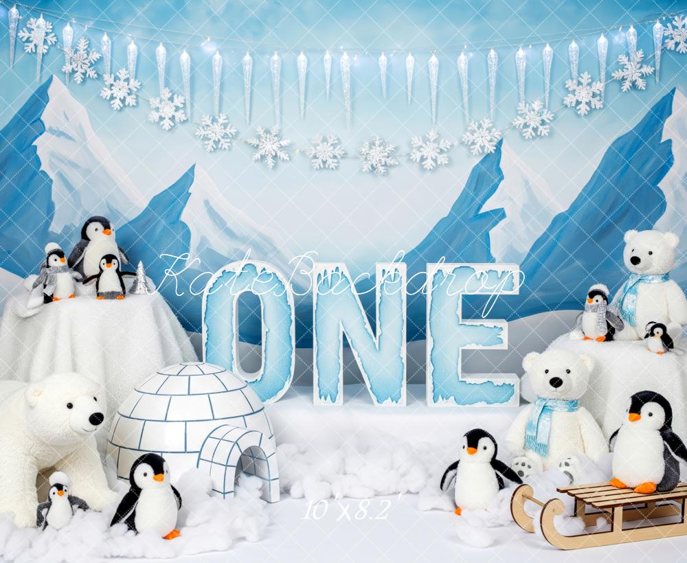 Kate Geburtstag Winter Pinguine Blau Hintergrund Entworfen von Patty Roberts