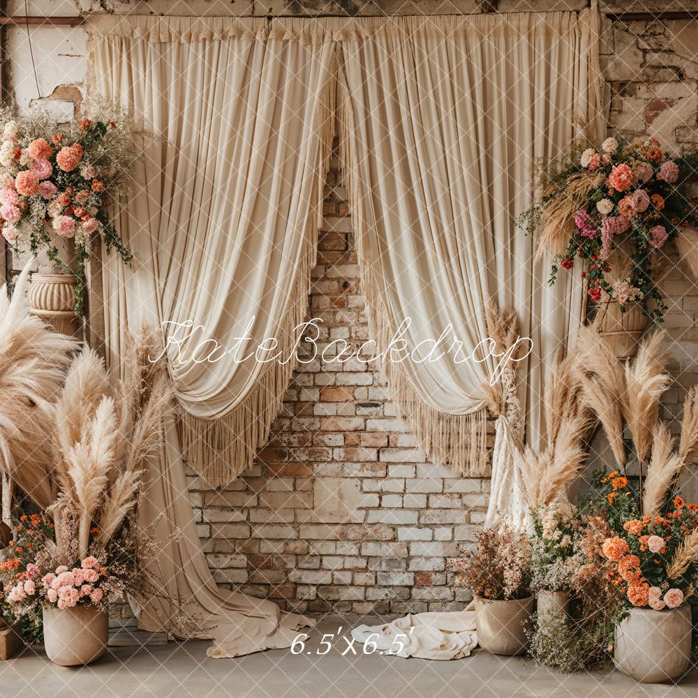 Kate Boho Ziegelwand Blumen Creme Hintergrund Entworfen von Emetselch