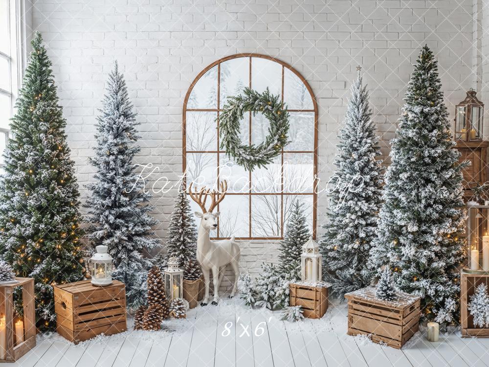 Kate Weihnachten Fenster Tannenbaum Weiß Fleece Hintergrund Entworfen von Emetselch - Kate Backdrop.de
