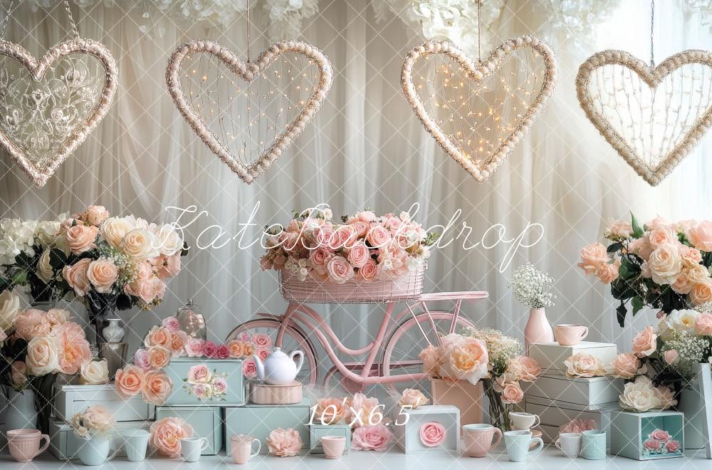 Kate Valentinstag Herzen Blumen Pastell Hintergrund Entworfen von Mini MakeBelieve - Kate Backdrop.de
