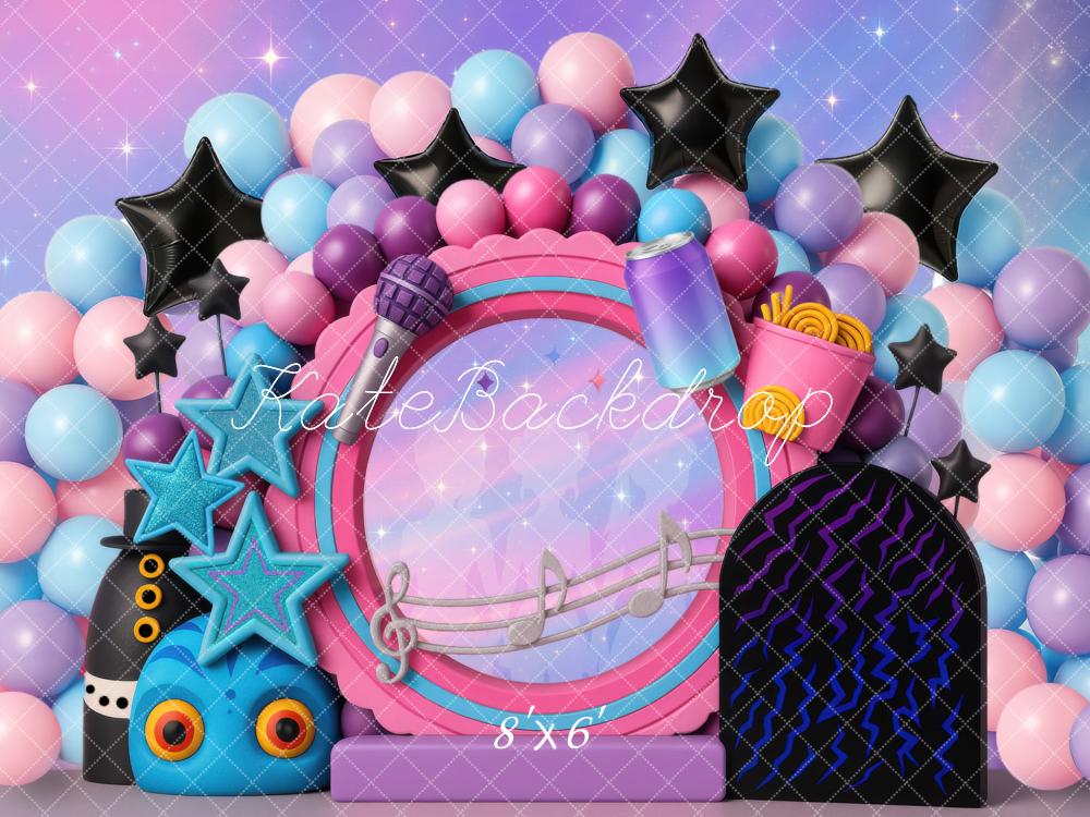 Kate Geburtstag Ballons Sterne Musik Bunt Hintergrund Entworfen von Mini MakeBelieve