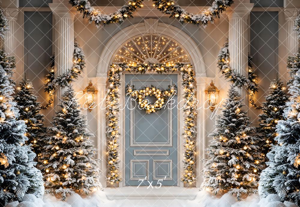 Kate Weihnachten Tür Girlanden Schneebäume Hintergrund Entworfen von Emetselch