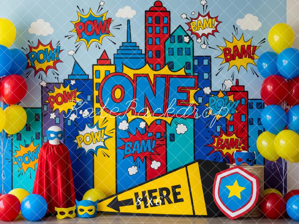 Kate Geburtstag Superheld Comic Stadt Bunt Hintergrund Entworfen von Patty Roberts