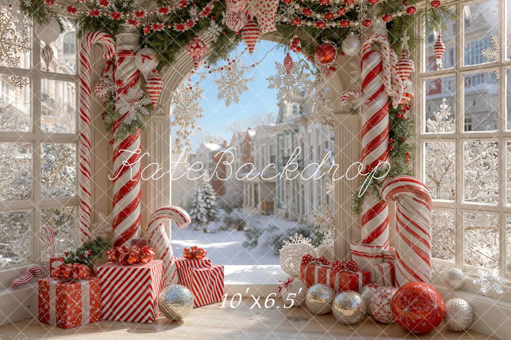 Kate Weihnachten Zuckerstangen Geschenke Rot Weiß Fleece Hintergrund Entworfen von Emetselch - Kate Backdrop.de