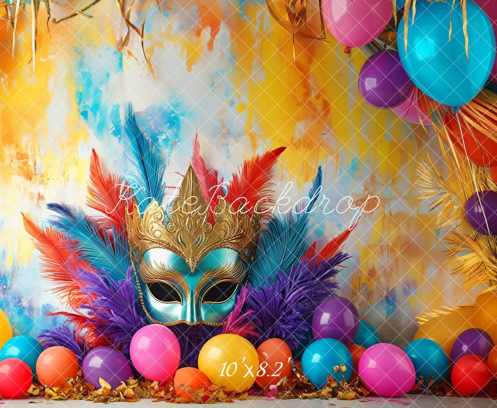 Kate Fastnacht Maske Federn Bunt Hintergrund Entworfen von Patty Roberts - Kate Backdrop.de