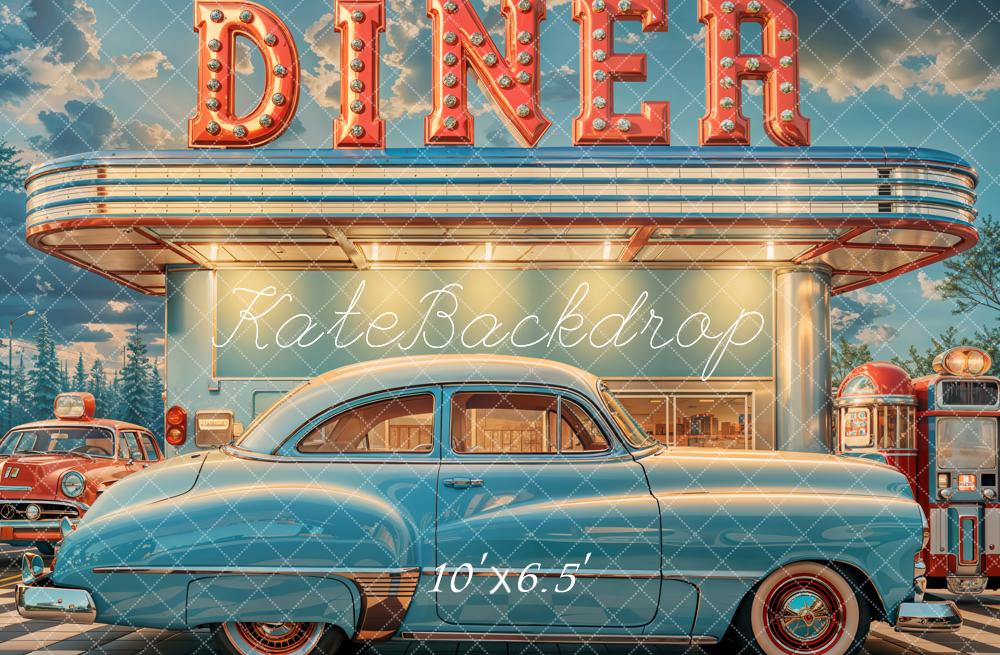 Kate Retro Diner Oldtimer Neon Fleece Hintergrund Entworfen von Emetselch - Kate Backdrop.de