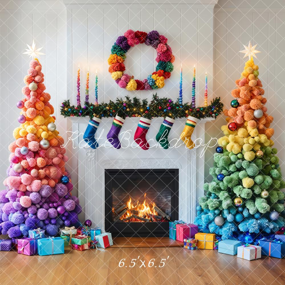 Kate Weihnachten Regenbogen Weihnachtsbaum Kamin Hintergrund Entworfen von Emetselch