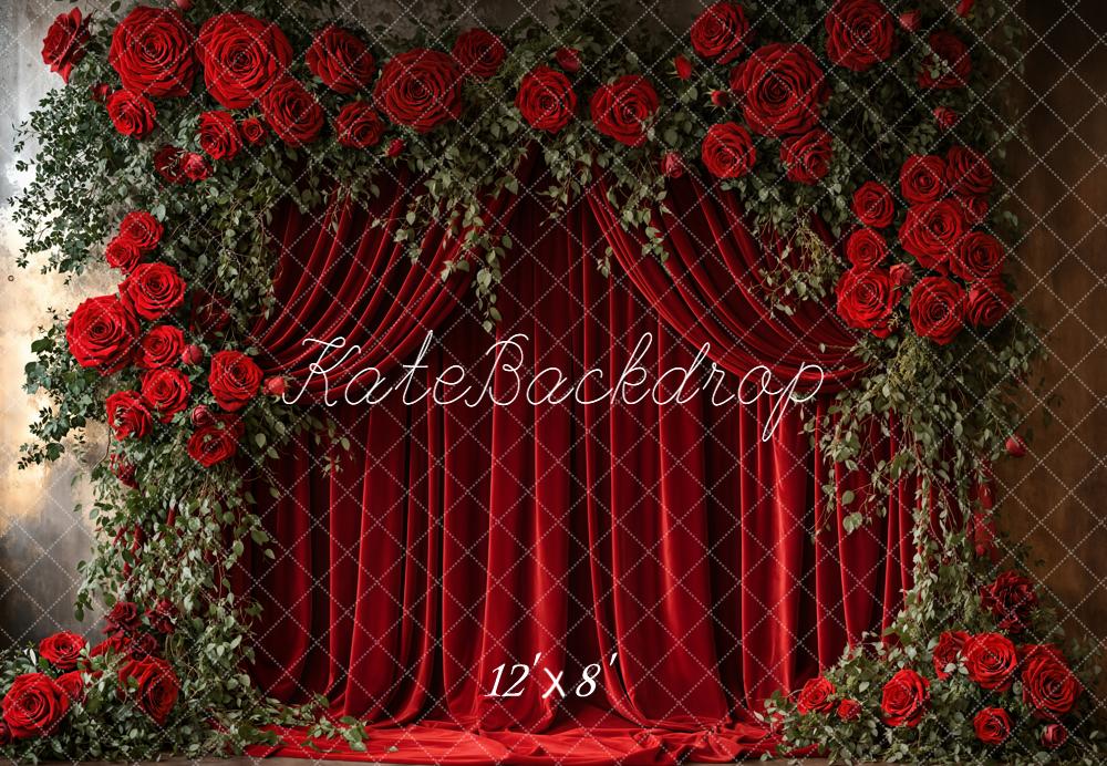 Kate Romantik Rote Rosen Vorhang Fleece Hintergrund Entworfen von Emetselch - Kate Backdrop.de