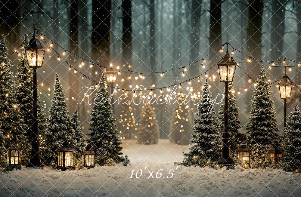 Kate Weihnachten Winterwald Lichterketten Romantisch Fleece Hintergrund Entworfen von Emetselch - Kate Backdrop.de