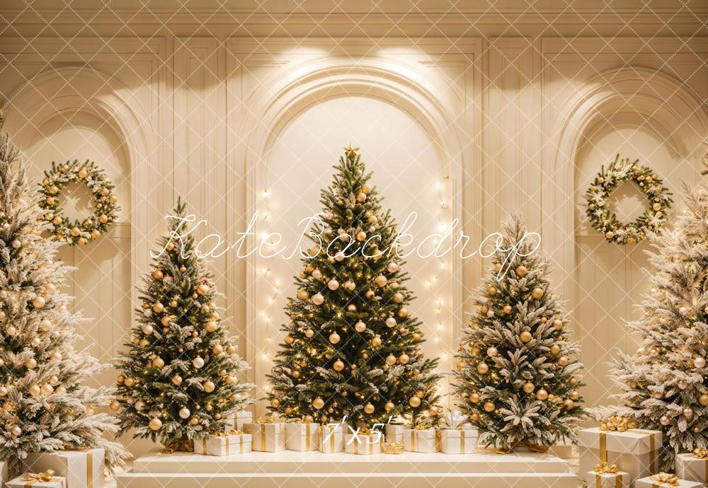 Kate Weihnachten Tannenbäume Geschenke Gold Hintergrund Entworfen von Emetselch