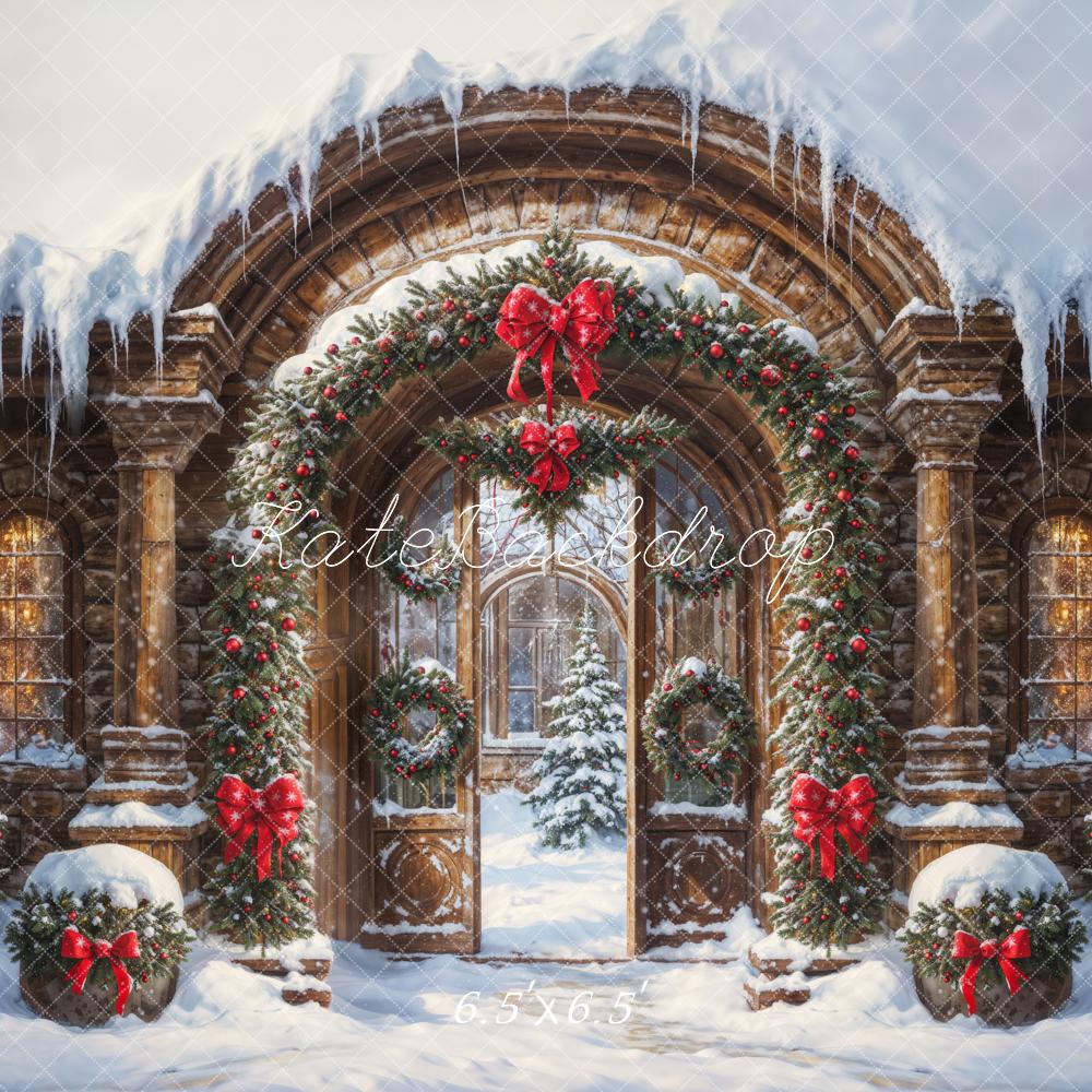 Kate Weihnachten Torbogen Girlande Schnee Hintergrund Entworfen von GQ - Kate Backdrop.de