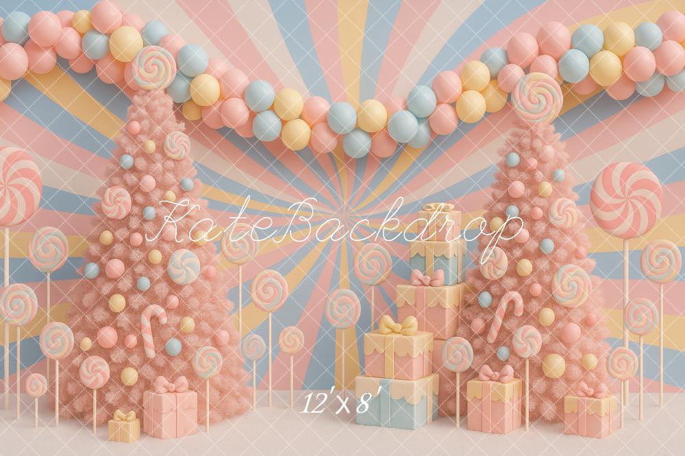Kate Weihnachten Pastell Süßigkeiten Bäume Hintergrund Entworfen von Ashley Paul