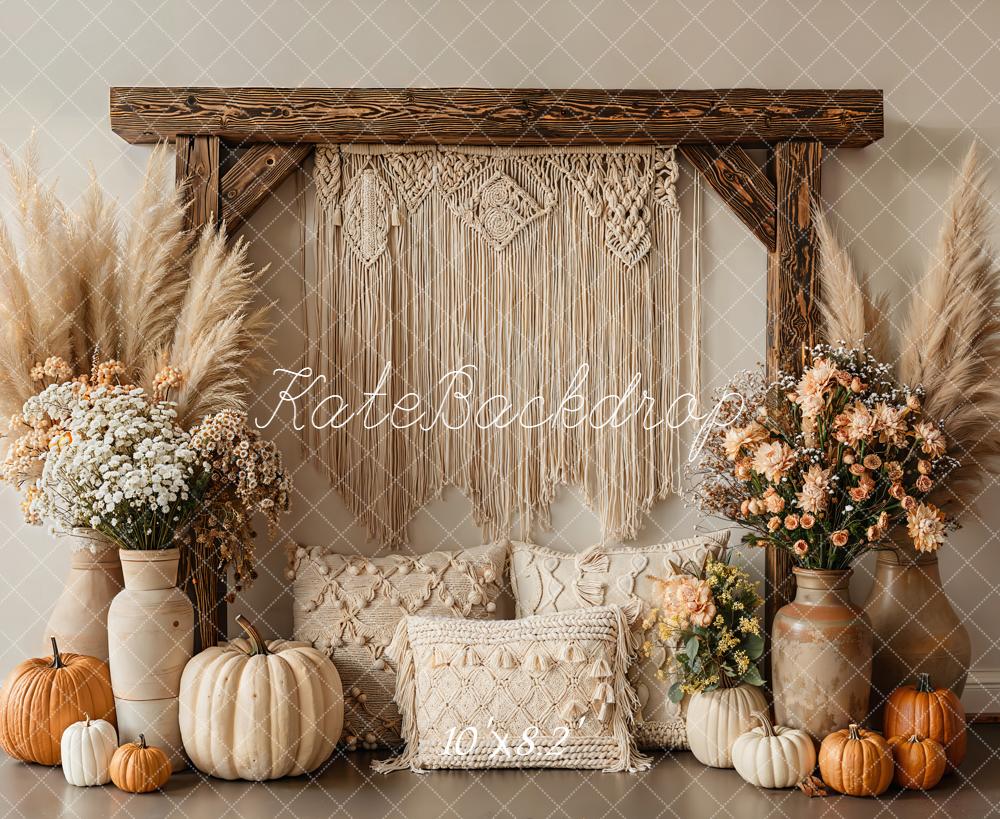 Kate Herbst Boho Kürbisse Makramee Fleece Hintergrund Entworfen von Emetselch