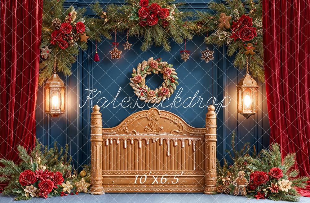 Kate Weihnachten Lebkuchenbett Kranz Rot Hintergrund Entworfen von Emetselch - Kate Backdrop.de