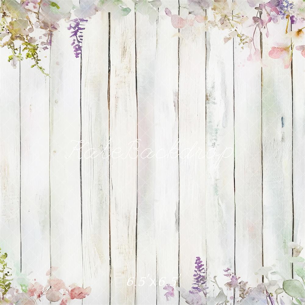 Kate Blumen Holz Weiß Pastell Hintergrund Entworfen von Mini MakeBelieve - Kate Backdrop.de