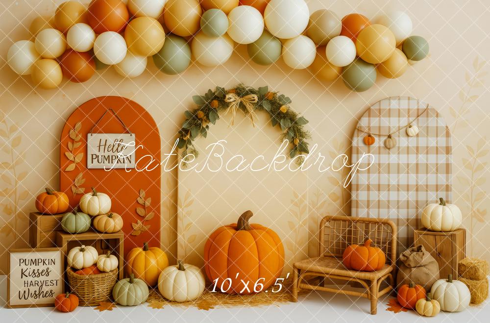 Kate Herbst Kürbis Ballonbogen Rustic Hintergrund Entworfen von Patty Roberts - Kate Backdrop.de