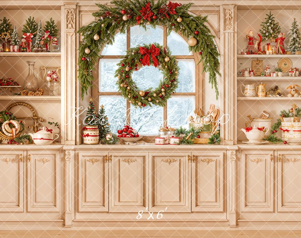 Kate Weihnachten Küche Kranz Klassisch Fleece Hintergrund Entworfen von Emetselch - Kate Backdrop.de