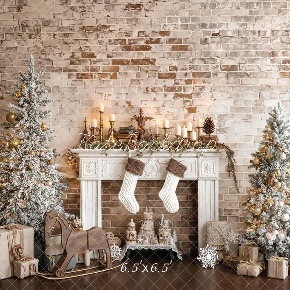 Kate Weihnachten Kamin Tannenbäume Vintage Hintergrund Entworfen von Emetselch - Kate Backdrop.de